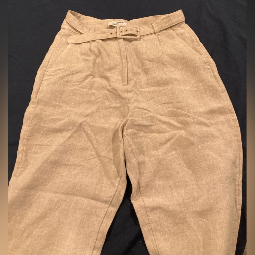 Cream linen belted pants